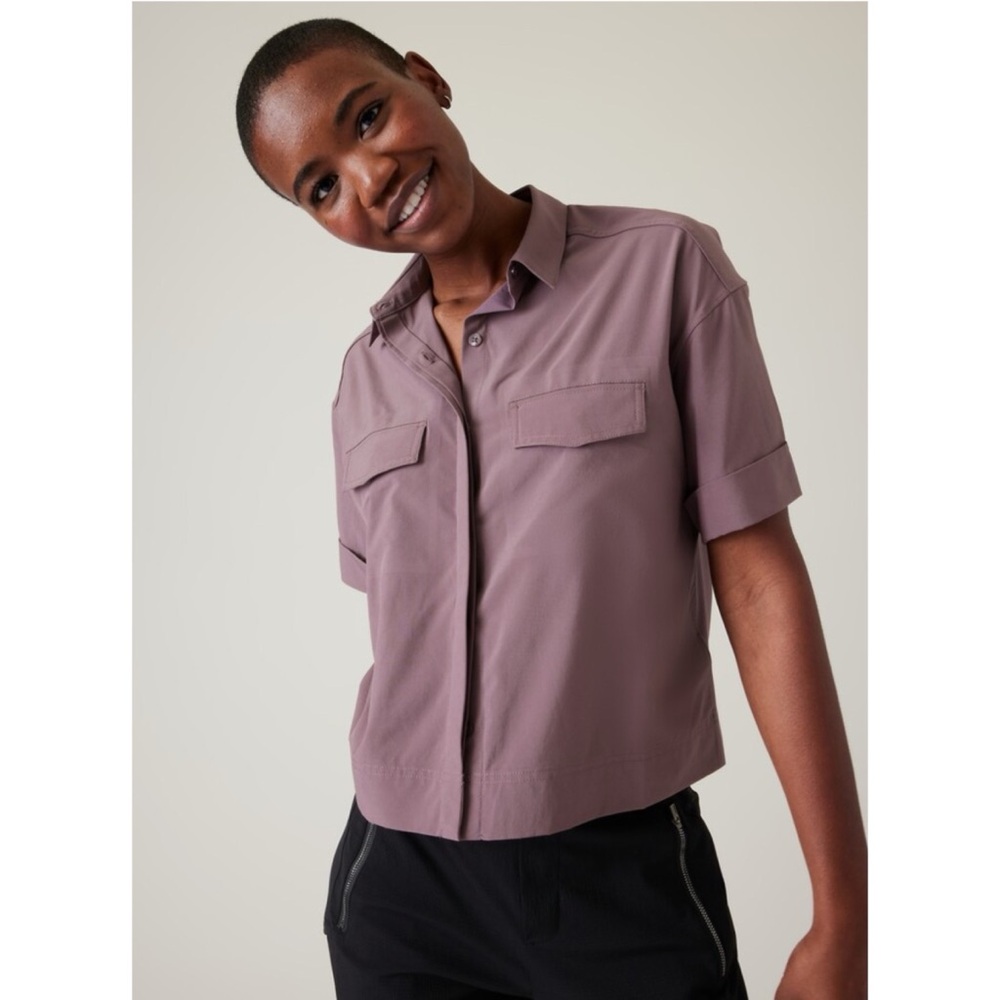 Athleta Dusty Mauve Short-Sleeve Button-Front Shirt